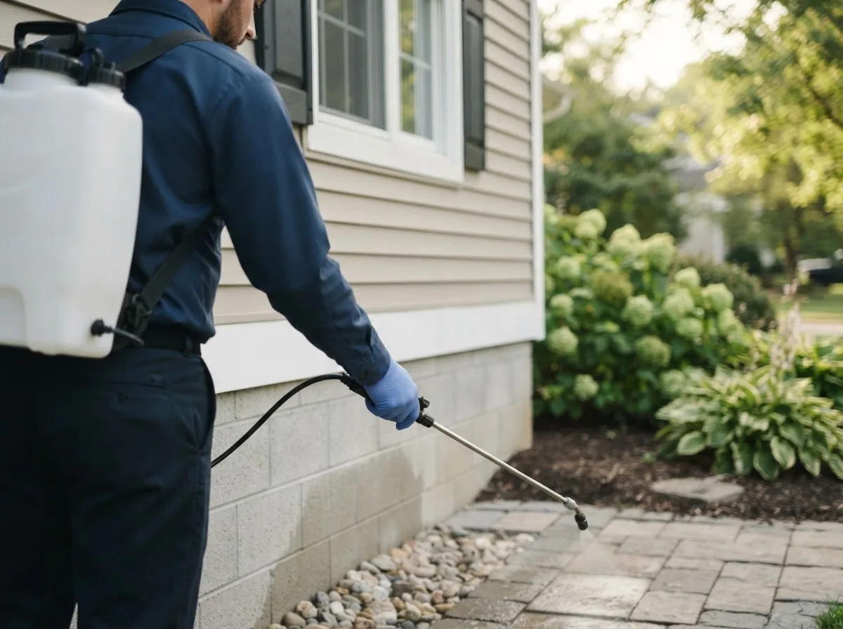 Pest control technician inspecting a home in Claflin, KS
